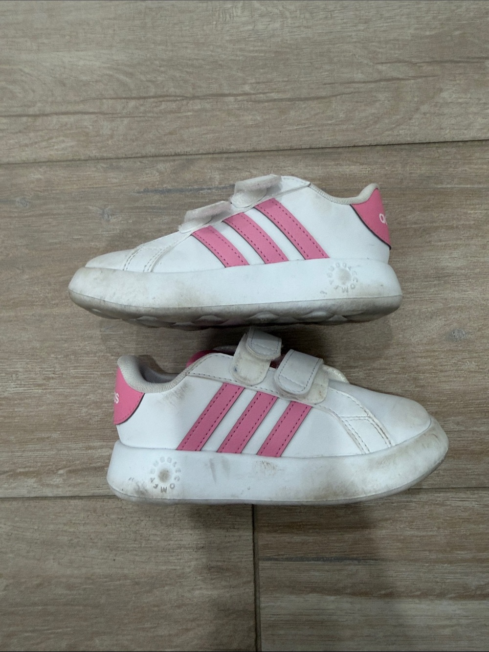 adidas Kids White and Pink Velcro Athletic Sneakers